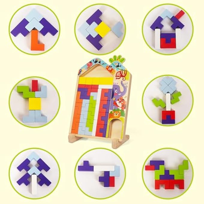 MONTESSORI WOODEN BLOCK PUZZLE FOR CHILDREN TANGRAM PUZZLE RUSSIAN 3D BLOCKS PLAY TOY EDUCATIONAL GIFT FOR CHILDREN - Image 2